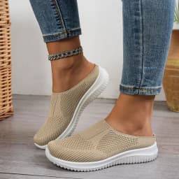 Polyester Backless Slip On Mom Mules Women Breathable Non Slip Soft EVA Insole Low Heel Daily Walking Casual Shoes
