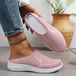 Polyester Backless Slip On Mom Mules Women Breathable Non Slip Soft EVA Insole Low Heel Daily Walking Casual Shoes