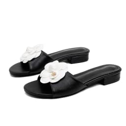 High End Luxury Flower Slippers Women Camellia Shoes Open Toe Slides Femme Outside&Home Pantuflas Sandals Ladies Flip Flops
