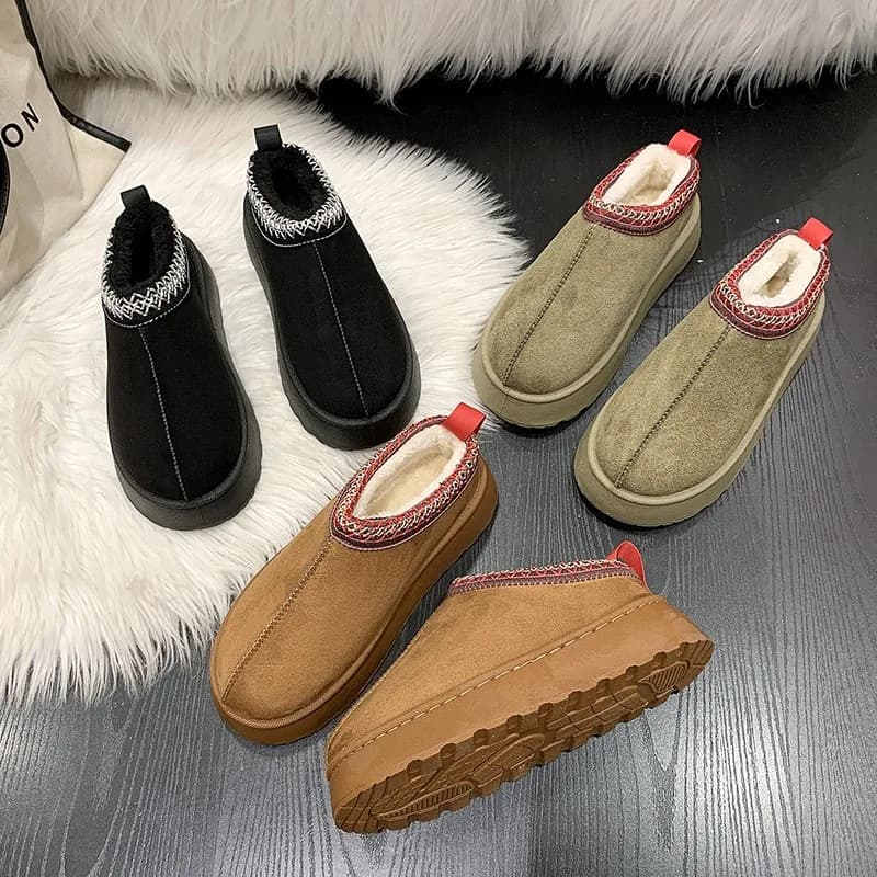 Feslishoet Winter Woman Slippers Plush Interior Anti Slip Sole Thick Bottom Embroider Fashion Warm Slippers Use Indoor Outdoor