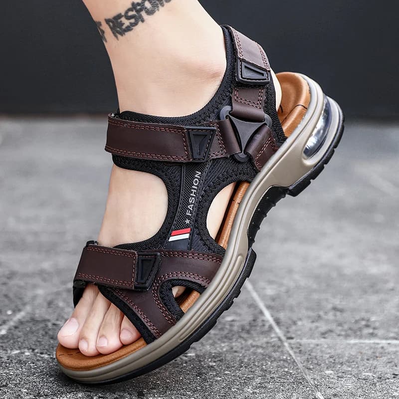 Fashion Men's Sandals Summer Soft Beach Flip Flop Comfortable Genuine Leather Sandals Outdoor Men Roman Sandals Size 46