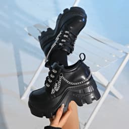 Gothic Punk Chunky Sneakers for Women Black Chain Decor Platform Sports Shoes Woman Thick Sole Non Slip Punk Sneakers Plus Size