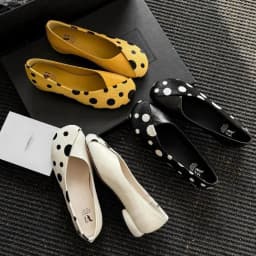 Genuine Leather Sweet Style Yellow Polka Dot Shallow Single Shoes for Women, Niche Versatile Shoes, Slip-on Small Leather Shoes