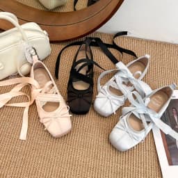 Spring/Fall New Mary Jane Flats - Ballet-Inspired Square-Toe Lace-up Flat Shoes with Elastic Strap, Vintage Satin Face Women 846