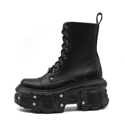 Goth New Punk Women Platform Ankle Boots Female's Rock Round Toe Lace Up Fashion Retro Chunky Shoes Metal Decor Short Booties
