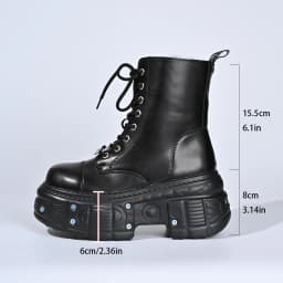Goth New Punk Women Platform Ankle Boots Female's Rock Round Toe Lace Up Fashion Retro Chunky Shoes Metal Decor Short Booties