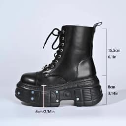 Goth New Punk Women Platform Ankle Boots Female's Rock Round Toe Lace Up Fashion Retro Chunky Shoes Metal Decor Short Booties