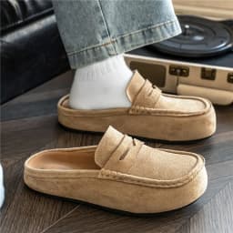 Lefu Shoes Men's Lightweight Bean Shoes Summer One Step Push Lazy Breathable Casual Half Support Slippers for Men
