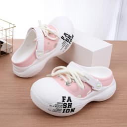 Women's Outdoor Chunky Platform Sandals Non-Slip Clogs Slides Flat Breathable Striped Shoelaces Closed Toe Thick Sole Slippers