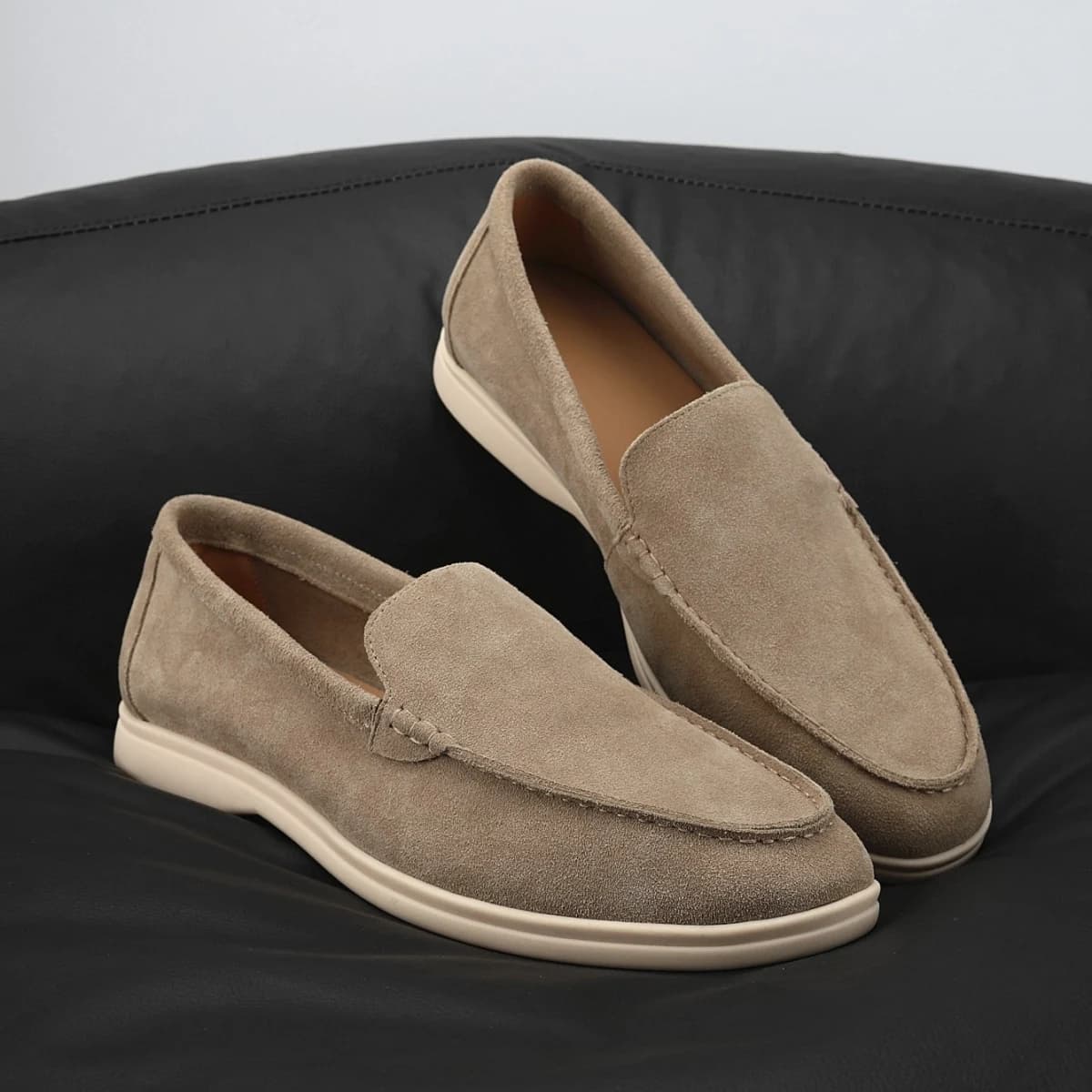 Men's Suede Leather Comfort Loafers, Flat Casual Slip-on Shoes, Fashion Suede Flats, Classic Round Toe Soft Leather Loafers 2025