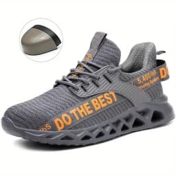 Steel Toe Safety Shoes for Men Lightweight Breathable Work Shoes Grey Anti-Smash Anti-Puncture Work Shoes Comfortable Durable