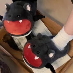 Women House Fur Slippers Casual Cute Lovely Bat Design Dark Grey Winter Indoor Non-slip Warm Soft Soles Comfy Home Female New