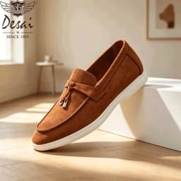 Desai Men's Faux Suede Loafers Metal Buckle Tassel Slip-on Casual Driving Shoes Lightweight Comfort