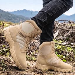 LOEIKAN Men Military Tactical Boots Shock Absorbing Anti-Slip High Top Shoes For Hunting Trekking Daily Work Outdoor