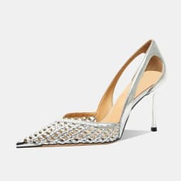 French Beautiful Fashion Versatile Woven High Heels 2025 New Cutout Pointed Toe Sandals Women