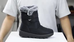 Women Waterproof Snow Boots Thick Fleece Lined Magic Tape Non Slip Sole Winter Warm Mid Calf Outdoor Boots