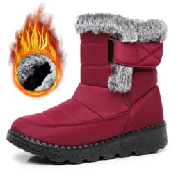 Women Waterproof Snow Boots Thick Fleece Lined Magic Tape Non Slip Sole Winter Warm Mid Calf Outdoor Boots