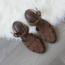 Brown Gladiator Sandals for Women 2026 New Summer Retro Woven Closed Toe Flat Sandals Comfort Buckle Strap Shoes