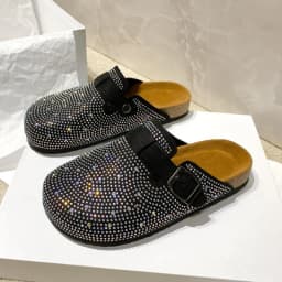 Shiny Rhinestones Outdoor Slippers Women's Shoes 2026 Summer Trend Luxury Platform Sandals Black Buckle Cork Clog Luxury Mules