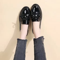 Womens Shoes Patent Leather Women Loafers British Tassel Casual Female Flat Shoes Bowknot Comfortable Small Leather Shoes