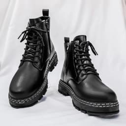 British Style Black High Top Work Boots, Platform Height Increasing Ankle Boots for Outdoor & Commute