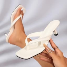 Square Toe Thong Mule Sandals Women Kitten Heel Flip Flop Slide Shoes