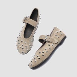Women's Studded Mary Jane Flats Buckle Strap Leather/Suede Ballet Flats Punk Rivet Casual Shoes for Daily Party Wear Shoes Women