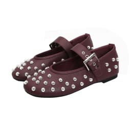 Women's Studded Mary Jane Flats Buckle Strap Leather/Suede Ballet Flats Punk Rivet Casual Shoes for Daily Party Wear Shoes Women