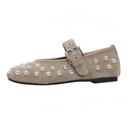 Women's Studded Mary Jane Flats Buckle Strap Leather/Suede Ballet Flats Punk Rivet Casual Shoes for Daily Party Wear Shoes Women