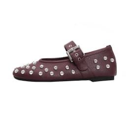 Women's Studded Mary Jane Flats Buckle Strap Leather/Suede Ballet Flats Punk Rivet Casual Shoes for Daily Party Wear Shoes Women