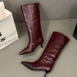 Winter Thin Low Heels Women Knee-High Boots Fashion Pointed Toe Wedding Party Shoes Ladies Elegant Slip On Long Booties