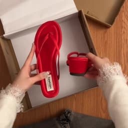 Women's Red Suede Wedge Flip Flops, Open Toe Summer Slides, Comfortable Footwear for Beach Vacation Wear
