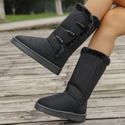 Women Snow Boots Winter Mid-calf Boots Warm Cotton Shoes Fashion Solid Color Button Ladies Brown Long Boots Plus Size 36-42