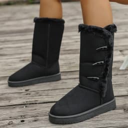 Women Snow Boots Winter Mid-calf Boots Warm Cotton Shoes Fashion Solid Color Button Ladies Brown Long Boots Plus Size 36-42