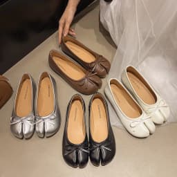 Luxury Brand Spring Retro Women's Bow Split Hoof Toe Single Shoes Comfortable Rubber Bottom Ladies Tabi Ninja Ballet Flat Shoes