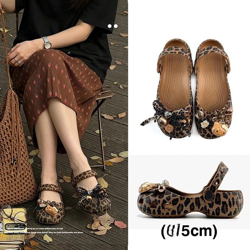 2026 Trendy Women's Leopard Print Mary Jane Clogs 5cm Thick Platform Sandals Arch Support Soft Sole Non-slip Beach Summer Wedges