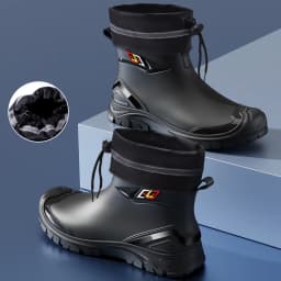 Men's Outdoor Work Rain Boots British Style Anti-Slip Waterproof Drawstring Drum Mouth Universal Four Season Comfortable Fit