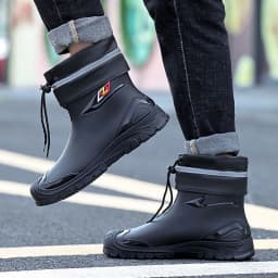 Men's Outdoor Work Rain Boots British Style Anti-Slip Waterproof Drawstring Drum Mouth Universal Four Season Comfortable Fit