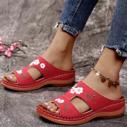 Women Leather Flower Embroidered Vintage Casual Soft Footbed Orthopedic Arch-Support Sandals For Daily Wear For Beach