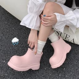 Women's Beige Galoshes Waterproof Ankle Rain Boots Woman Korean Style Loose Rainboots Water Shoes Ladies New Wide Toe Rain Shoes