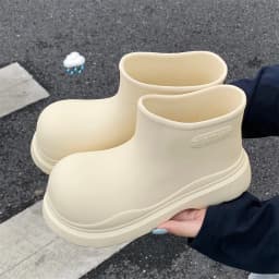 Women's Beige Galoshes Waterproof Ankle Rain Boots Woman Korean Style Loose Rainboots Water Shoes Ladies New Wide Toe Rain Shoes
