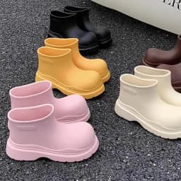 Women's Beige Galoshes Waterproof Ankle Rain Boots Woman Korean Style Loose Rainboots Water Shoes Ladies New Wide Toe Rain Shoes