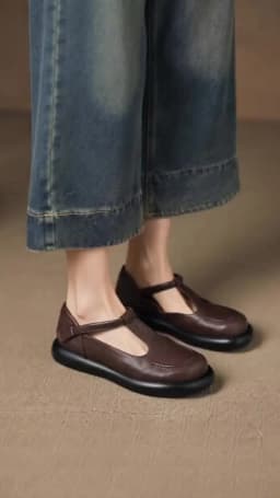 Vintage ChocolateBrown Round Toe Mary Jane Flats Soft Leather Slip-On Loafers Comfortable Casual Shoes Backless Mules Streetwear