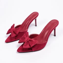 Women Bow Decor Slide Mules, Pointed Open Toe Stiletto High Heel Slippers, Solid Color Suede Summer Party Sandals