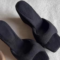 Flip-Flops Autumn New Square Toe Open Toe Plus Suede Warm Non-Slip Wear-Resistant Wedge Heel Slippers