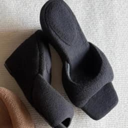 Flip-Flops Autumn New Square Toe Open Toe Plus Suede Warm Non-Slip Wear-Resistant Wedge Heel Slippers