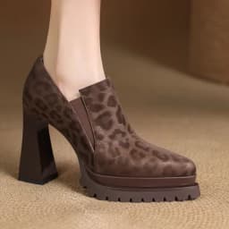 Super High Heels Retro Leopard Print Platform Deep Mouth Single Shoes Women's Spring and Autumn Fashion Naked Boots