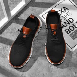 Men's Breathable Knit Casual Sneakers - Lightweight Slip-On Walking Shoes, Elastic No-Tie Laces, Comfortable Work & Daily Footwe