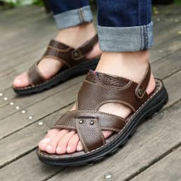 Summer Men Leather Sandals Leather Non-slip Men Shoes Slippers Outdoor Thick-soled Beach Shoes Comfor Soft Men Sandas
