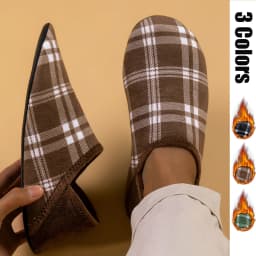 Warm Cotton Home Slippers Men Plaid Lightweight Indoor Shoes Non-Slip Rubber Sole Soft Bottom Cozy Bedroom House Moccasins